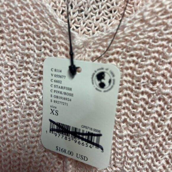 Free People We the Free Jamie Linen V-Neck Sweater in Starfish Pink - Picture 6 of 7